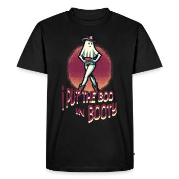 Drôle de fille d’Halloween : J’ai mis le boo dans le butin - T-shirt Premium bio Homme - noir - Devant - Nico (187cm)