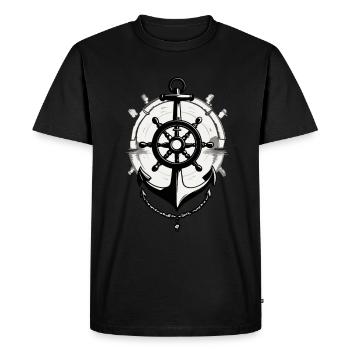 Captain Steering Wheel Anchor Sailboat Motif - Men's Premium Organic T-Shirt - black - Front - Nico (187cm)