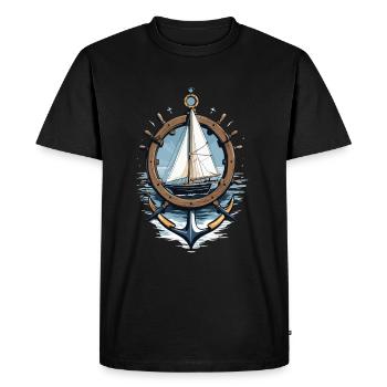 Captain Steering Wheel Anchor Sailboat Adventure - Men's Premium Organic T-Shirt - black - Front - Nico (187cm)