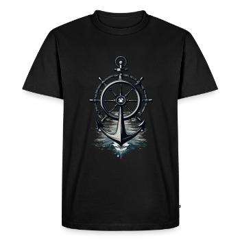 Captain Steering Wheel Anchor Sailboat Adventure - Men's Premium Organic T-Shirt - black - Front - Nico (187cm)