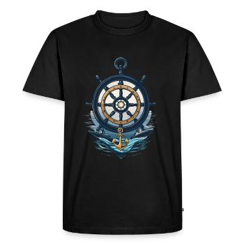 Captain Steering Wheel and Anchor Adventure - Men's Premium Organic T-Shirt - black - Front - Nico (187cm)