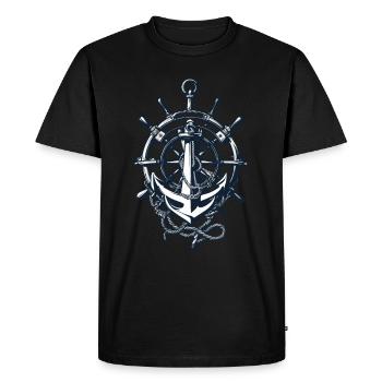 Captain Steering Wheel Anchor Adventure Blessing - Men's Premium Organic T-Shirt - black - Front - Nico (187cm)