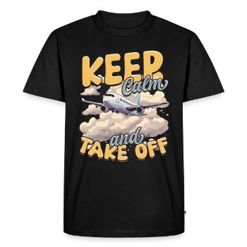 Premier vol Vol en avion Restez calme et décollez - T-shirt Premium bio Homme - noir - Devant - Nico (187cm)