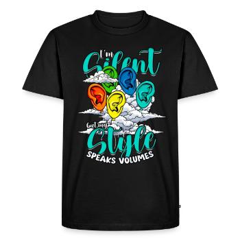 Malentendant Je me tais mais mon style en dit long - T-shirt Premium bio Homme - noir - Devant - Nico (187cm)