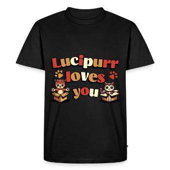 Drôles de chats Lucipurr t’aime - T-shirt Premium bio Homme - noir - Devant - Nico (187cm)