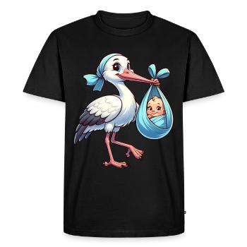 Jolie illustration d’une cigogne avec bébé dans le - T-shirt Premium bio Homme - noir - Devant - Nico (187cm)
