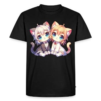Cute cat girl with big eyes in the - Men's Premium Organic T-Shirt - black - Front - Nico (187cm)