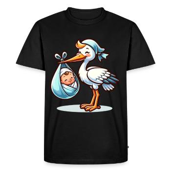 Jolie cigogne avec motif bébé – bienvenue - T-shirt Premium bio Homme - noir - Devant - Nico (187cm)