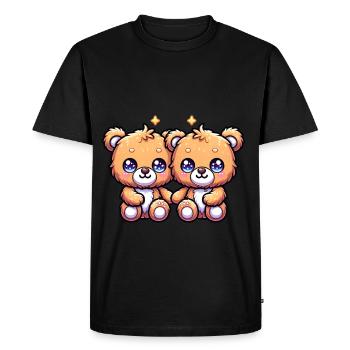 Mignons ours en peluche doubles avec des yeux pétillants - T-shirt Premium bio Homme - noir - Devant - Nico (187cm)