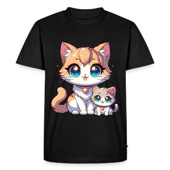 Cute cat mother with kitten illustration - Men's Premium Organic T-Shirt - black - Front - Nico (187cm)
