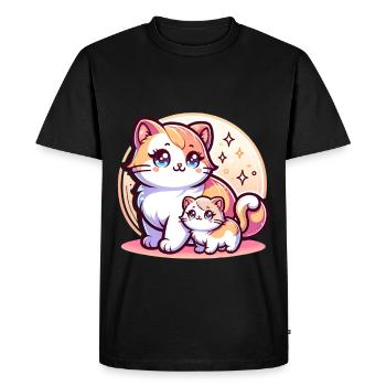 Cute cat mom with kitten in front - Men's Premium Organic T-Shirt - black - Front - Nico (187cm)