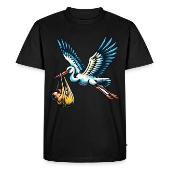 La cigogne apporte un cadeau pour bébé nouveau-né - T-shirt Premium bio Homme - noir - Devant - Nico (187cm)