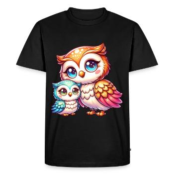 Famille de hiboux aux grands yeux et colorés - T-shirt Premium bio Homme - noir - Devant - Nico (187cm)