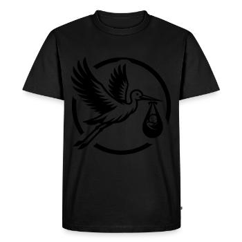 Cigogne avec bébé dans le dessin au trait du bec - T-shirt Premium bio Homme - noir - Devant - Nico (187cm)