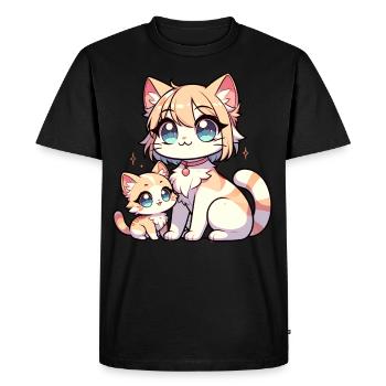 Chats mignons avec de grands yeux bleus - T-shirt Premium bio Homme - noir - Devant - Nico (187cm)