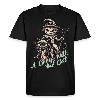 Balade effrayante avec le chat Halloween - T-shirt Premium bio Homme - noir - Devant - Nico (187cm)