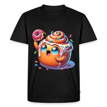 Joyeux petit pain à la cannelle avec beignet - T-shirt Premium bio Homme - noir - Devant - Nico (187cm)