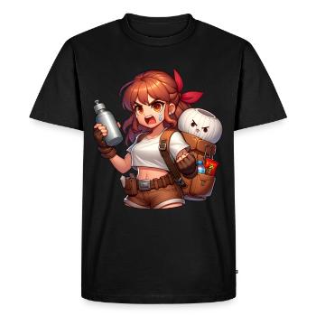 Héroïne d’anime aventureuse avec sac à dos - T-shirt Premium bio Homme - noir - Devant - Nico (187cm)