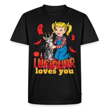 Lucipurr Loves You Sweet Halloween - Men's Premium Organic T-Shirt - black - Front - Nico (187cm)