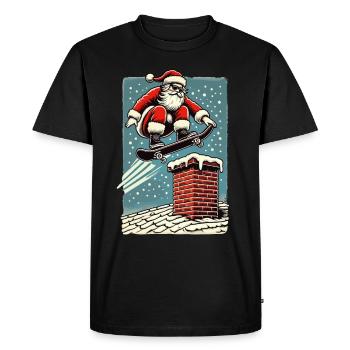 Planche à roulettes de Noël Cheminée du Père Noël - T-shirt Premium bio Homme - noir - Devant - Nico (187cm)