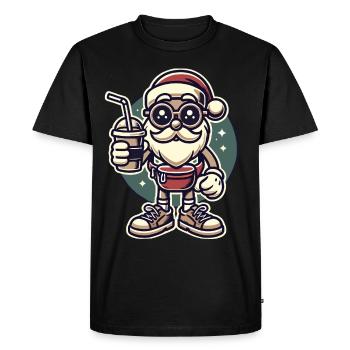 Père Noël hipster avec boisson - T-shirt Premium bio Homme - noir - Devant - Nico (187cm)