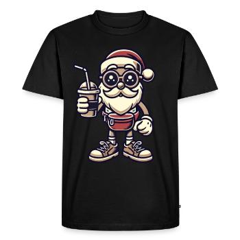 Père Noël snob avec boisson - T-shirt Premium bio Homme - noir - Devant - Nico (187cm)