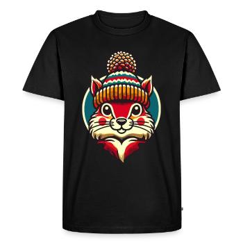 Joyeux Noël Écureuil Chapeau d’hiver - T-shirt Premium bio Homme - noir - Devant - Nico (187cm)
