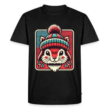 Écureuil mignon avec chapeau pour Noël - T-shirt Premium bio Homme - noir - Devant - Nico (187cm)