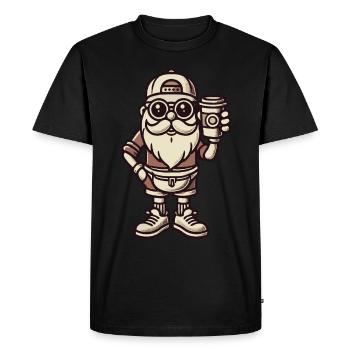Père Noël snob avec café frais - T-shirt Premium bio Homme - noir - Devant - Nico (187cm)