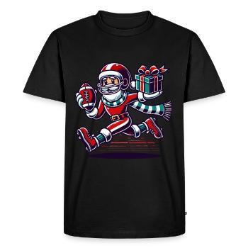 Père Noël jouant au football avec cadeau - T-shirt Premium bio Homme - noir - Devant - Nico (187cm)