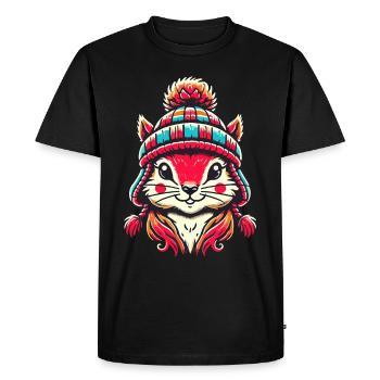 Écureuil joyeux avec chapeau d’hiver - T-shirt Premium bio Homme - noir - Devant - Nico (187cm)