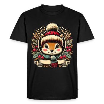 Écureuil de Noël avec chapeau et écharpe - T-shirt Premium bio Homme - noir - Devant - Nico (187cm)