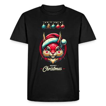 Merry Christmas Squirrel Motif - Men's Premium Organic T-Shirt - black - Front - Nico (187cm)