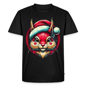 Écureuil joyeux avec un chapeau de Père Noël - T-shirt Premium bio Homme - noir - Devant - Nico (187cm)