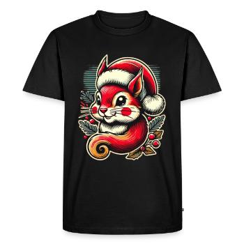 Joyeux Noël écureuil avec chapeau et - T-shirt Premium bio Homme - noir - Devant - Nico (187cm)