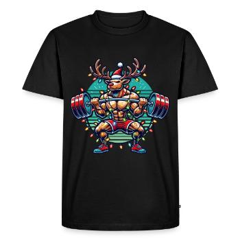 Noël Bodybuilder Renne Muscle Power - T-shirt Premium bio Homme - noir - Devant - Nico (187cm)