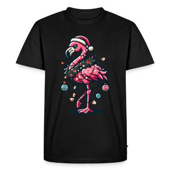 Flamant rose drôle avec décoration de Noël - T-shirt Premium bio Homme - noir - Devant - Nico (187cm)