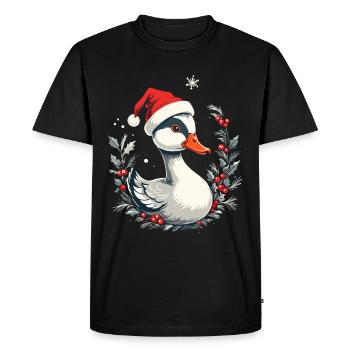 Canard de Noël avec chapeau et couronne de baies - T-shirt Premium bio Homme - noir - Devant - Nico (187cm)