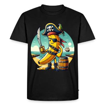 Funny pirate banana on the beach with parrot - Men's Premium Organic T-Shirt - black - Front - Nico (187cm)