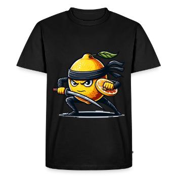 Motif de dessin animé Lemon Ninja Fighter - T-shirt Premium bio Homme - noir - Devant - Nico (187cm)