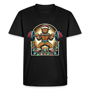 Noël Pain d’épice Homme Bodybuilder Fitness - T-shirt Premium bio Homme - noir - Devant - Nico (187cm)