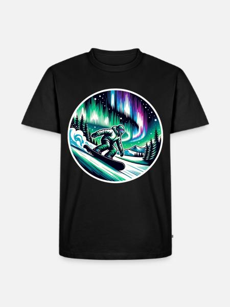 Snowboarden Unter Polarlichtern - Männer Premium Bio T-Shirt - Schwarz