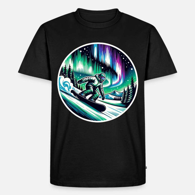 Snowboarden Unter Polarlichtern - Männer Premium Bio T-Shirt - Schwarz