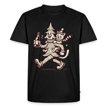 Arbre de Noël rétro et chat Winter Fun - T-shirt Premium bio Homme - noir - Devant - Nico (187cm)