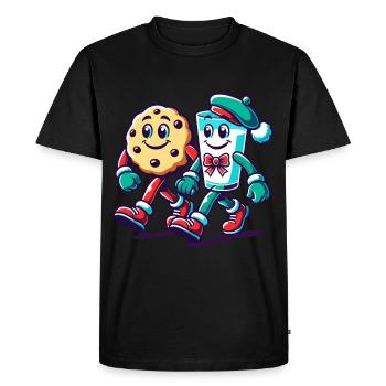 Biscuit et lait dans une marche de l’amitié - T-shirt Premium bio Homme - noir - Devant - Nico (187cm)