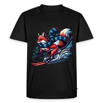 Renard skiant avec écharpe en hiver - T-shirt Premium bio Homme - noir - Devant - Nico (187cm)
