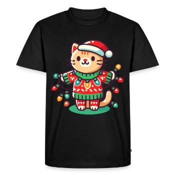 Chat de Noël avec des guirlandes lumineuses - T-shirt Premium bio Homme - noir - Devant - Nico (187cm)