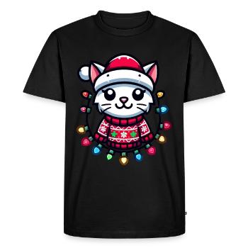 Chat de Noël avec des guirlandes lumineuses - T-shirt Premium bio Homme - noir - Devant - Nico (187cm)