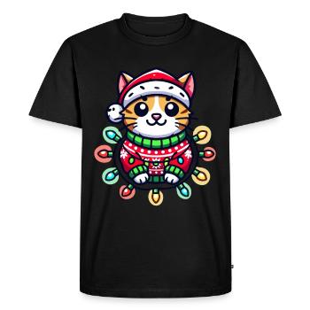 Christmas cat in sweater with lights - Men's Premium Organic T-Shirt - black - Front - Nico (187cm)