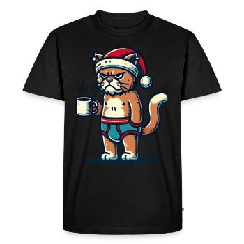 Chat Noël drôle - T-shirt Premium bio Homme - noir - Devant - Nico (187cm)